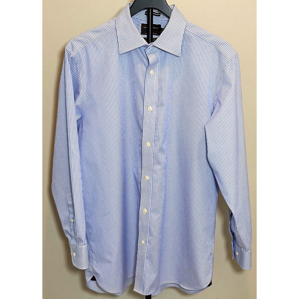 Black Brown 1826 Fitted Non-Iron Blue/White Stripe Egyptian Cotton Shirt 16.5 34